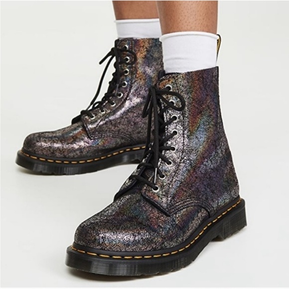 Dr. Martens Shoes - Dr. Martens 1460 Pascal Black Iridescent Metallic Crackle Leather Combat Boots